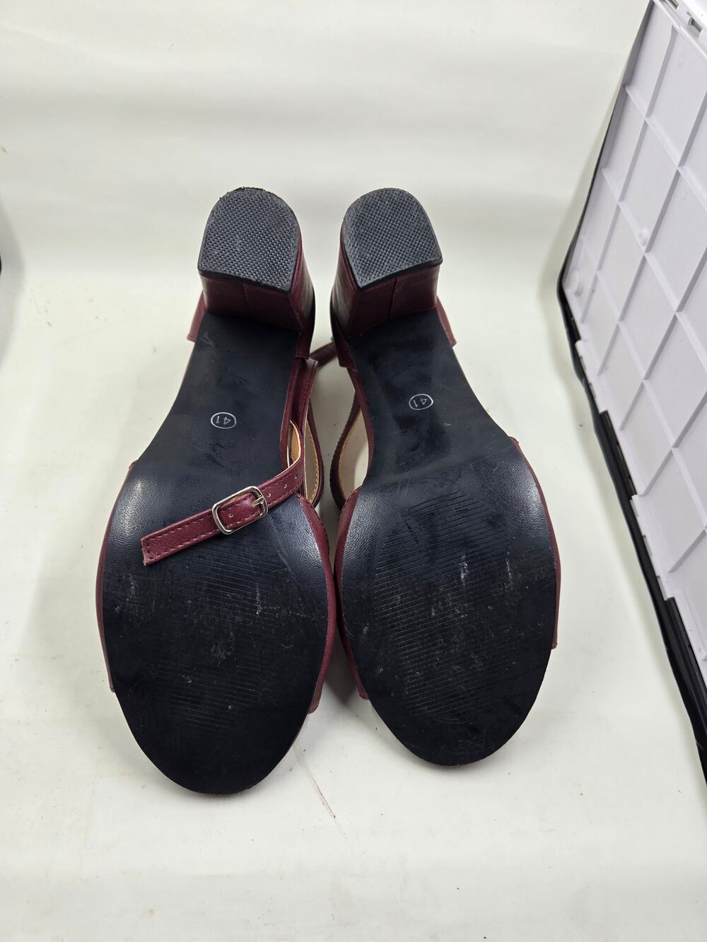 Gecyen BurguNDY  Asymmetric Strap Block Heels Maroon Open Toe Sandals 10